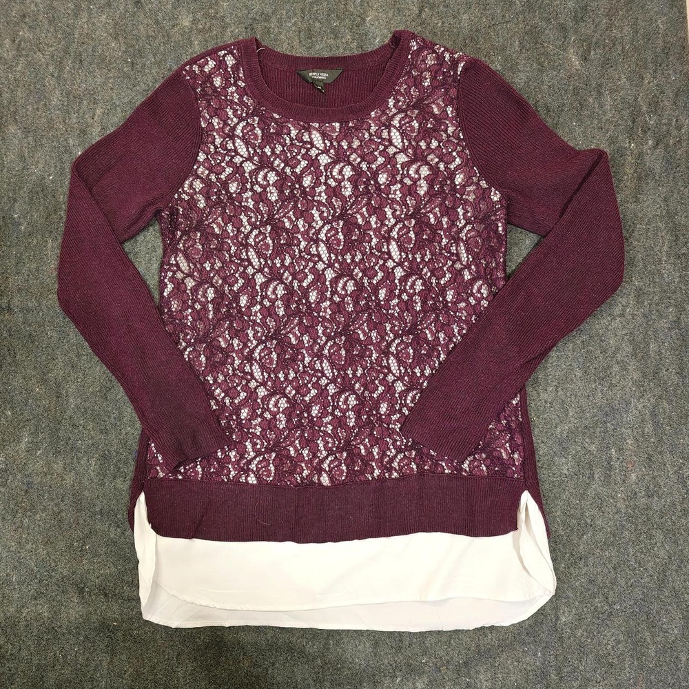 Simply Vera Vera Wang Burgundy Lace Mixed Media Long Sleeve Top M